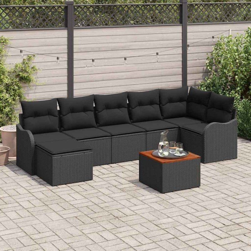 Ensemble de canapé de jardin avec coussin 8 pcs Noir polyrotin 639273639273