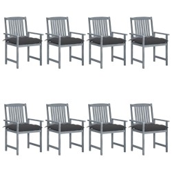 Chaises de jardin et coussins lot de 8 Bois acacia solide Gris 639278639278