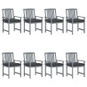 Chaises de jardin et coussins lot de 8 Bois acacia solide Gris 639278639278