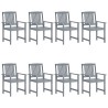 Chaises de jardin et coussins lot de 8 Bois acacia solide Gris 639278639278