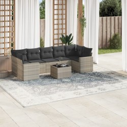 Salon de jardin 8 pcs avec coussins gris clair résine tressée 639290639290