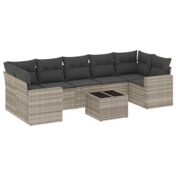 Salon de jardin 8 pcs avec coussins gris clair résine tressée 639290639290