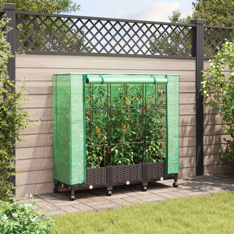 Jardinière de jardin avec couverture de serre et roues 3 pc PP 639296639296