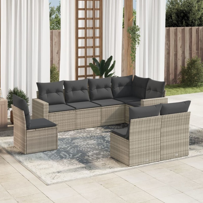 Salon de jardin 8 pcs avec coussins gris clair résine tressée 639297639297