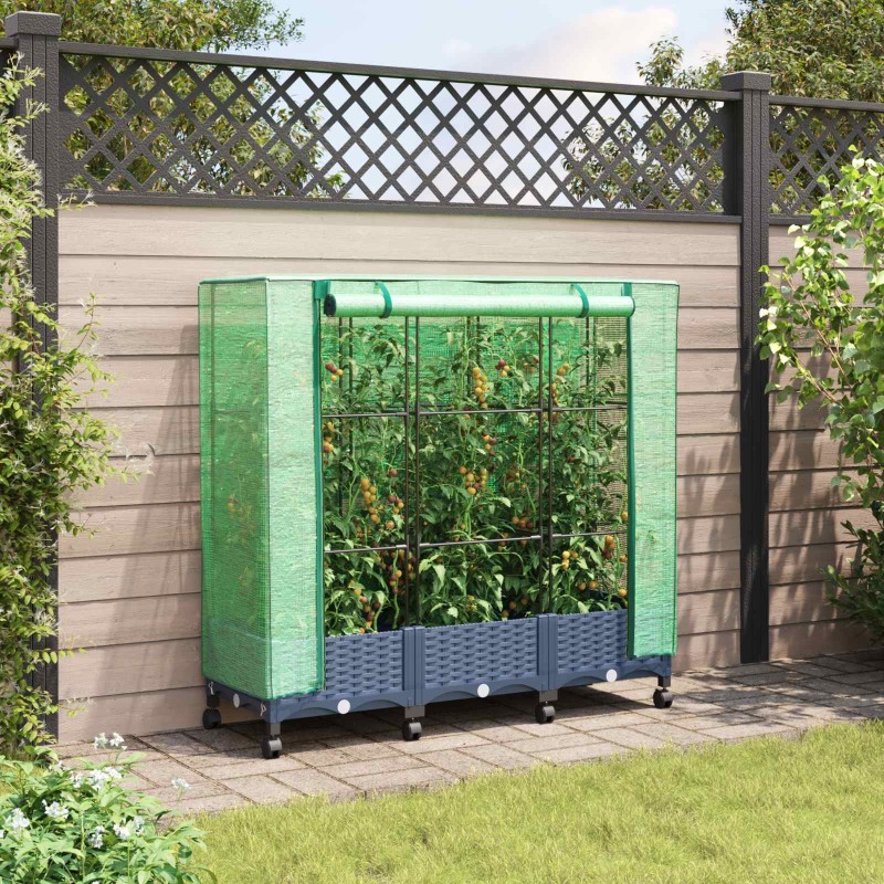 Jardinière de jardin avec couverture de serre et roues 3 pc PP 639308639308