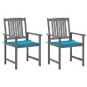 Chaises de jardin et coussins lot de 2 Gris Bois acacia massif 639319639319