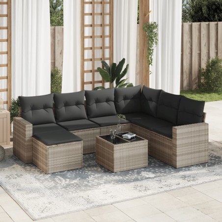 Salon de jardin 8 pcs avec coussins gris clair résine tressée 639331639331