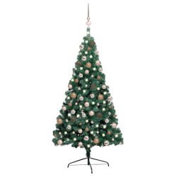 Demi-arbre de Noël artificiel pré-éclairé et boules vert 240 cm 639339639339