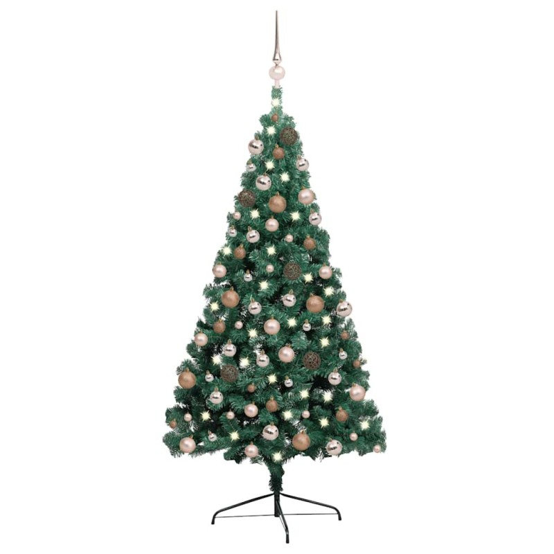 Demi-arbre de Noël artificiel pré-éclairé et boules vert 240 cm 639339639339