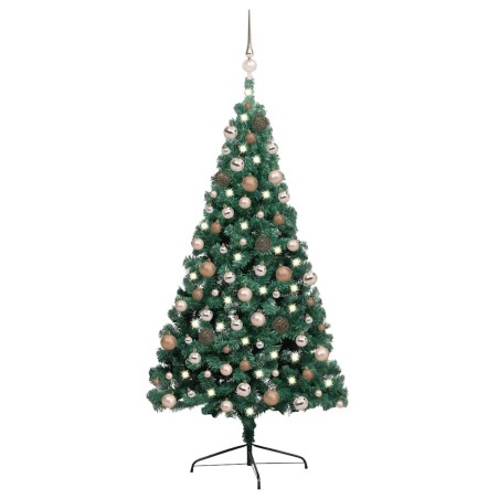 Demi-arbre de Noël artificiel pré-éclairé et boules vert 240 cm 639339639339
