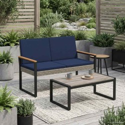 Banc extérieur Gris et bleu marine 107 x 61 x 80 cm polyrotin 639395639395