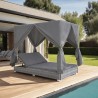 Chaise longue d'extérieur avec rideaux Résine tressée Gris 639416639416