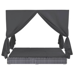 Chaise longue d'extérieur avec rideaux Résine tressée Gris 639416639416