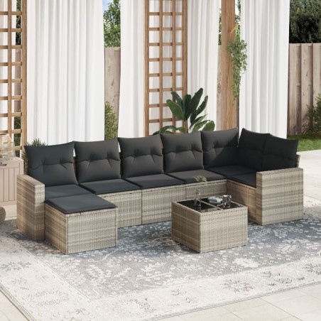 Salon de jardin 8 pcs avec coussins gris clair résine tressée 639439639439