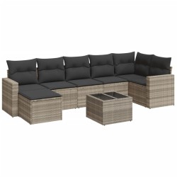 Salon de jardin 8 pcs avec coussins gris clair résine tressée 639439639439