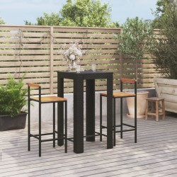Ensemble de bar jardin 3 pcs noir poly rotin/bois massif acacia 639444639444