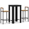Ensemble de bar jardin 3 pcs noir poly rotin/bois massif acacia 639444639444