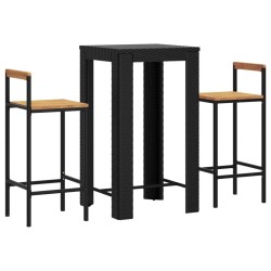 Ensemble de bar jardin 3 pcs noir poly rotin/bois massif acacia 639444639444