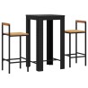 Ensemble de bar jardin 3 pcs noir poly rotin/bois massif acacia 639444639444