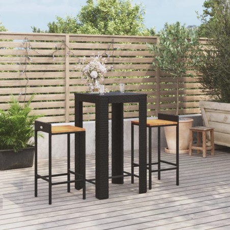 Ensemble de bar jardin 3 pcs noir poly rotin/bois massif acacia 639452639452