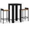 Ensemble de bar jardin 3 pcs noir poly rotin/bois massif acacia 639452639452