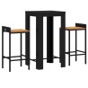 Ensemble de bar jardin 3 pcs noir poly rotin/bois massif acacia 639452639452