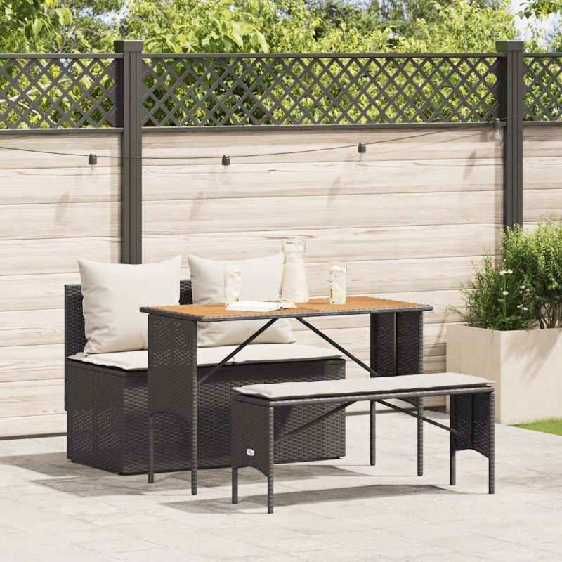 Ensemble de salle à manger de jardin 3 pcs avec coussins noir résine tressée 639453639453