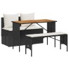 Ensemble de salle à manger de jardin 3 pcs avec coussins noir résine tressée 639453639453
