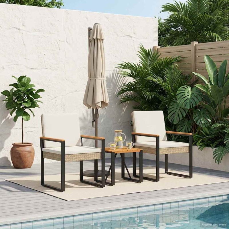 Ensemble de meubles d'extérieur 3 pcs Beige et blanc crème 639469639469