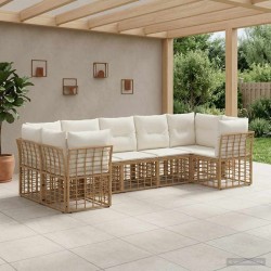 Ensemble de canapés d'extérieur 7 pcs Blanc Naturel et Crème 639471639471