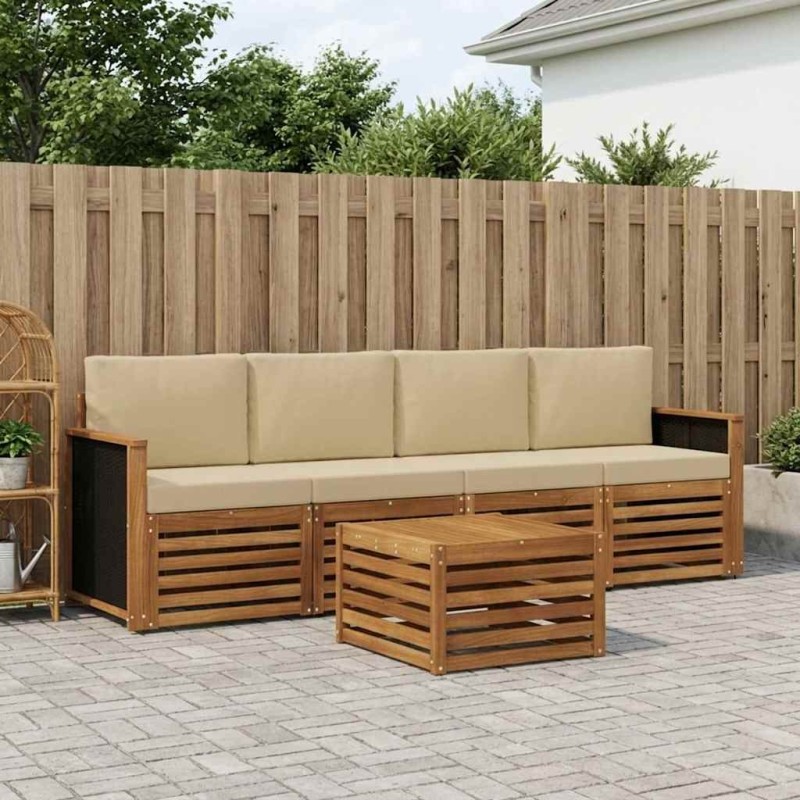 Ensemble de canapés d'extérieur 5 pcs Naturel et Beige 639475639475