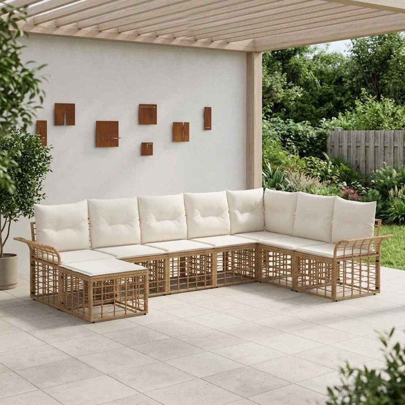 Ensemble de canapés d'extérieur 8 pcs Blanc Naturel et Crème 639487639487