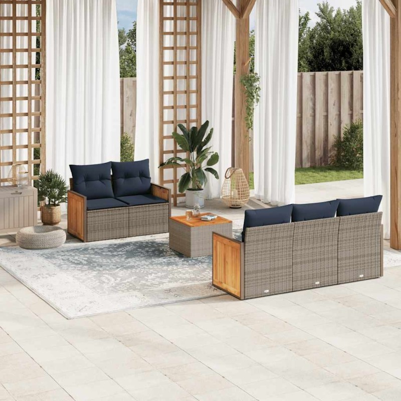 Ensemble de canapé de jardin 6 pcs avec coussins gris résine tressée 639498639498