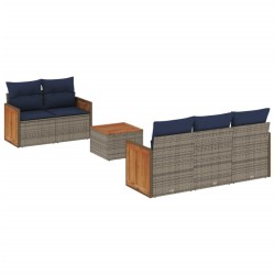 Ensemble de canapé de jardin 6 pcs avec coussins gris résine tressée 639498639498