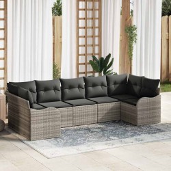 Ensemble de canapé de jardin 7 pcs Gris clair Poly rotin 639538639538