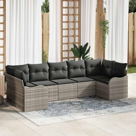 Ensemble de canapé de jardin 7 pcs Gris clair Poly rotin 639538639538
