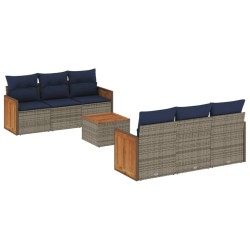 Ensemble de canapé de jardin 7 pcs avec coussins gris résine tressée 639541639541