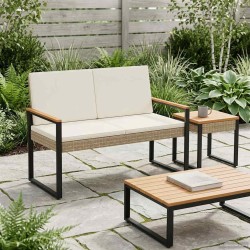 Banc extérieur Beige et blanc crème 107 x 61 x 80 cm polyrotin 639564639564