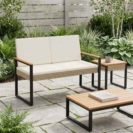 Banc extérieur Beige et blanc crème 107 x 61 x 80 cm polyrotin 639564639564