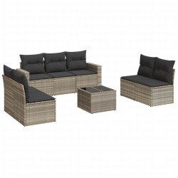 Salon de jardin 8 pcs avec coussins gris clair résine tressée 639582639582