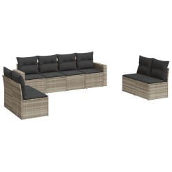 Salon de jardin 8 pcs avec coussins gris clair résine tressée 639583639583