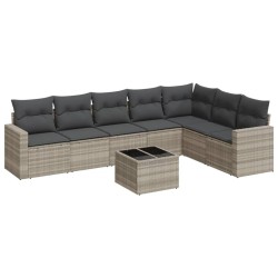 Salon de jardin 8 pcs avec coussins gris clair résine tressée 639584639584