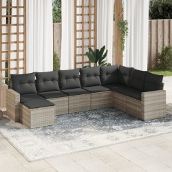 Salon de jardin 8 pcs avec coussins gris clair résine tressée 639585639585