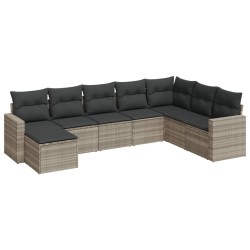 Salon de jardin 8 pcs avec coussins gris clair résine tressée 639585639585