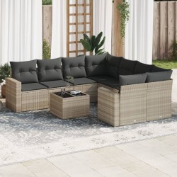 Salon de jardin 9 pcs avec coussins gris clair résine tressée 639586639586