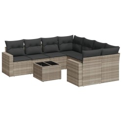 Salon de jardin 9 pcs avec coussins gris clair résine tressée 639586639586