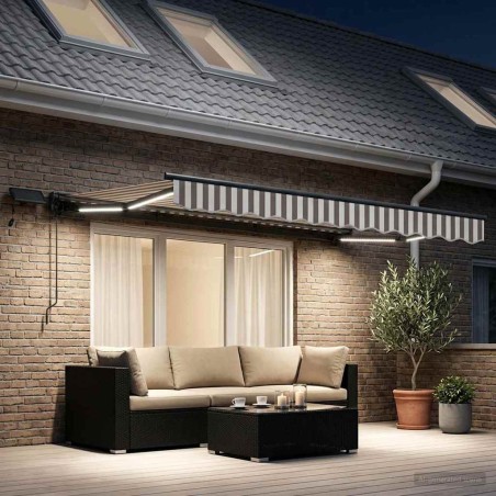 Cadre de store manuel avec LEDs Gris clair et blanc 2,5 x 2 m 639591639591