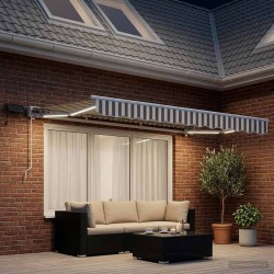Cadre de store manuel avec LEDs Gris clair et blanc 2,5 x 2 m 639598639598
