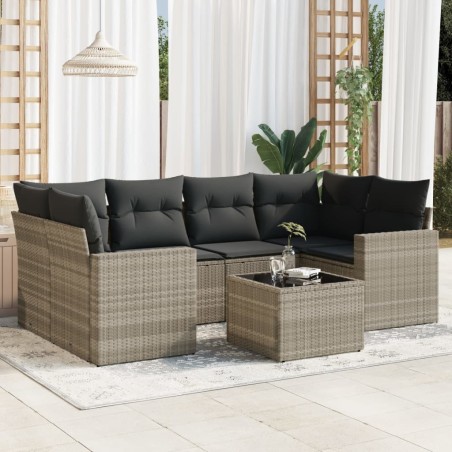 Salon de jardin avec coussins 7 pcs gris clair résine tressée 639639639639