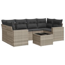 Salon de jardin avec coussins 7 pcs gris clair résine tressée 639639639639